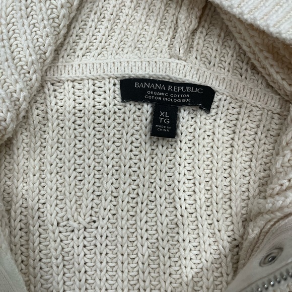 [XL]Banana Republic Varo Cream Chunky Knit Hooded Bomber Sweater Organic Cotton - Picture 5 of 9